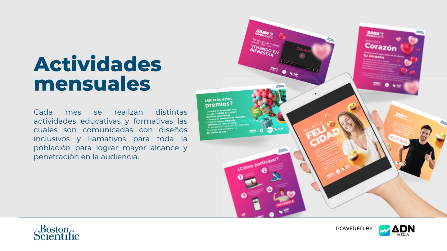 Campañas y actividades mensuales del catálogo gráfico de Sanamente